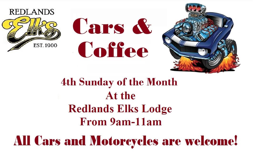 Redlands Elks Cars and Coffee partial flyer